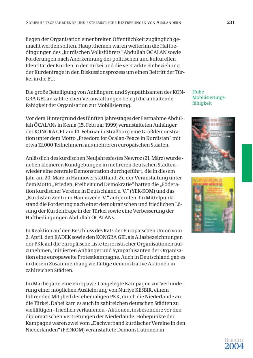 Seite 233 des Verfassungsschutzbericht 2004 Bund