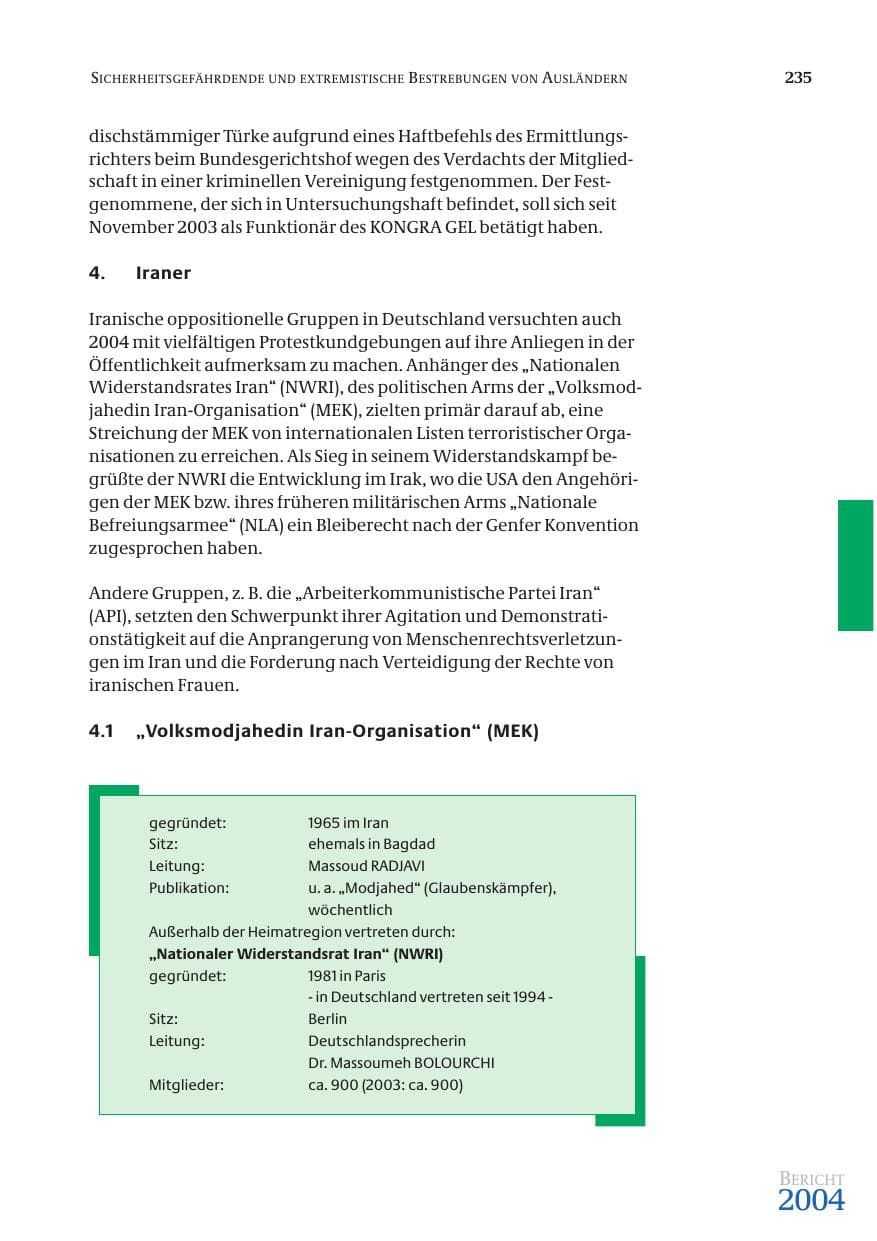 Seite 237 des Verfassungsschutzbericht 2004 Bund