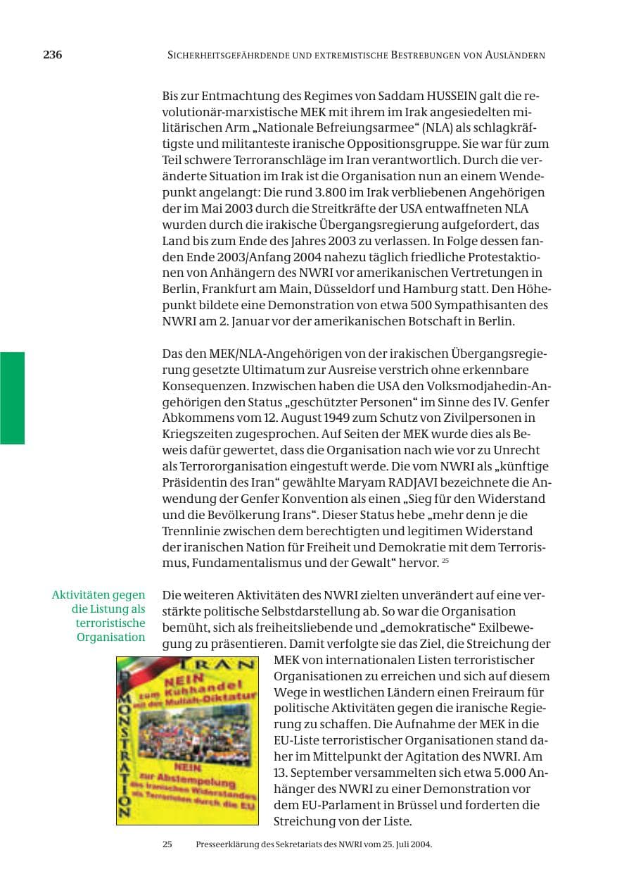 Seite 238 des Verfassungsschutzbericht 2004 Bund