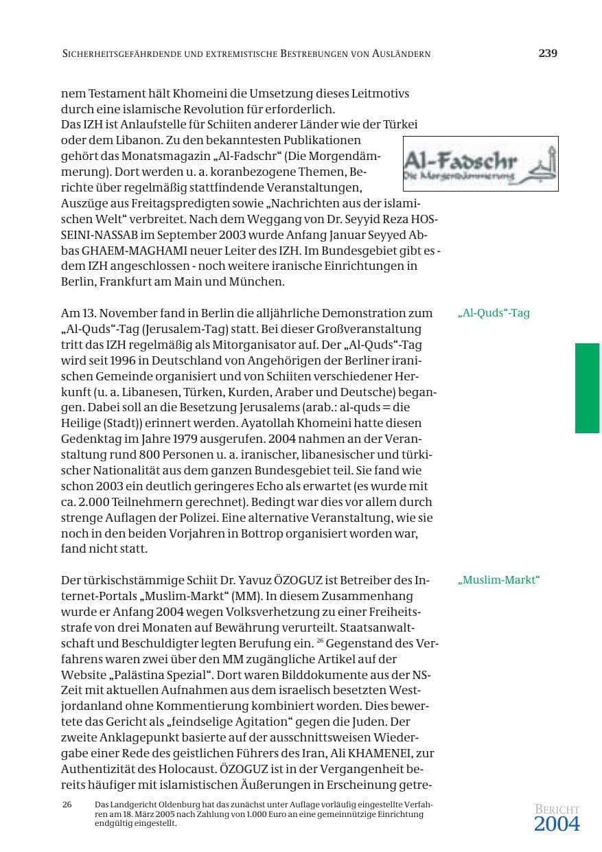 Seite 241 des Verfassungsschutzbericht 2004 Bund