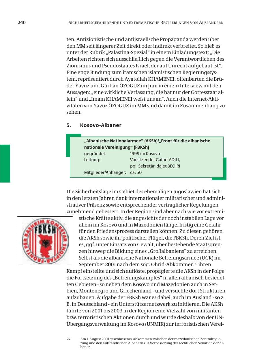 Seite 242 des Verfassungsschutzbericht 2004 Bund