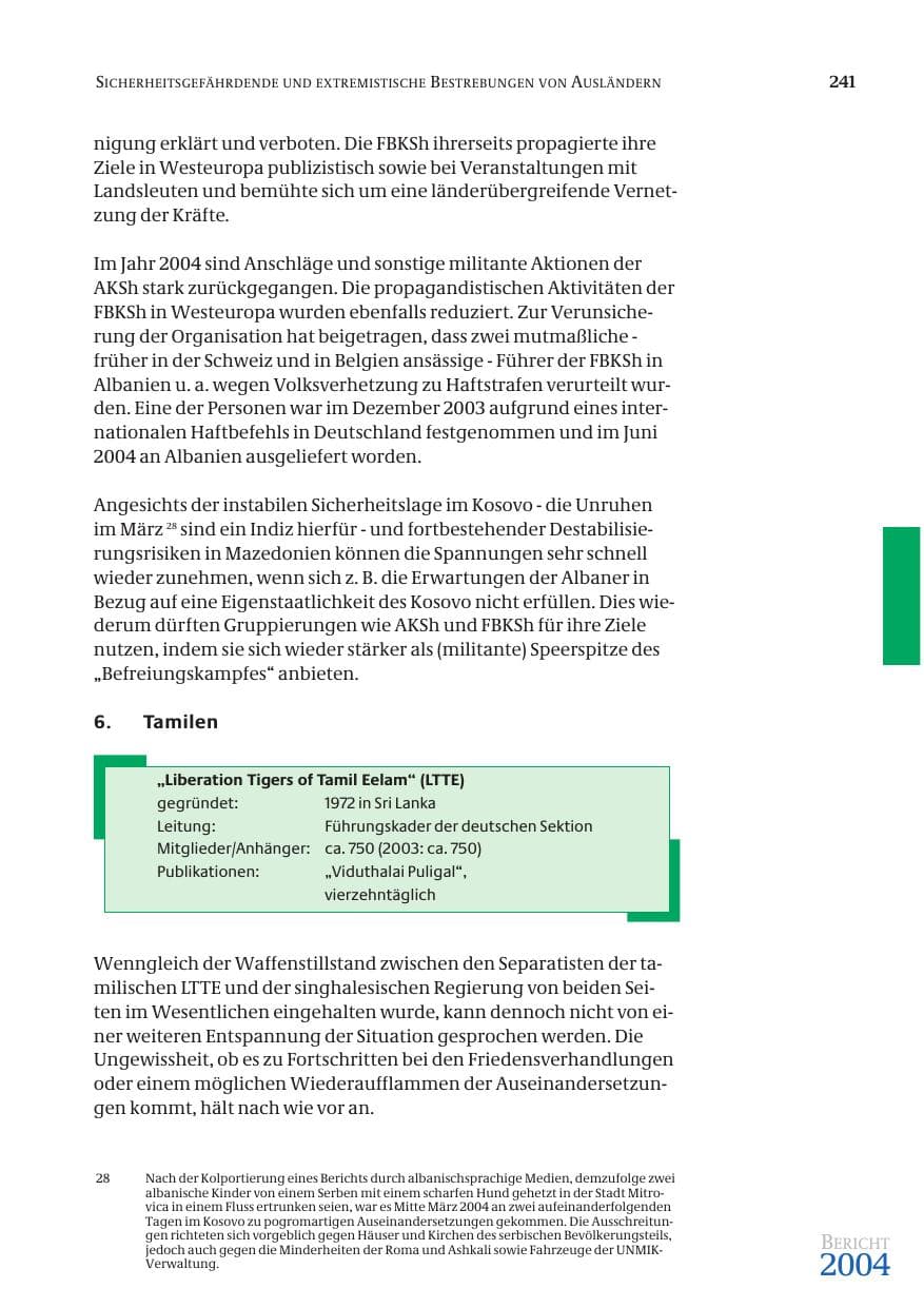 Seite 243 des Verfassungsschutzbericht 2004 Bund