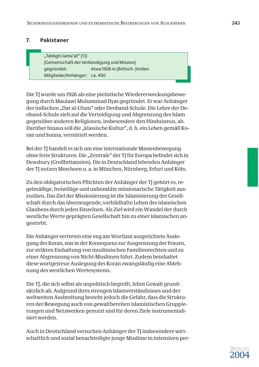Seite 245 des Verfassungsschutzbericht 2004 Bund