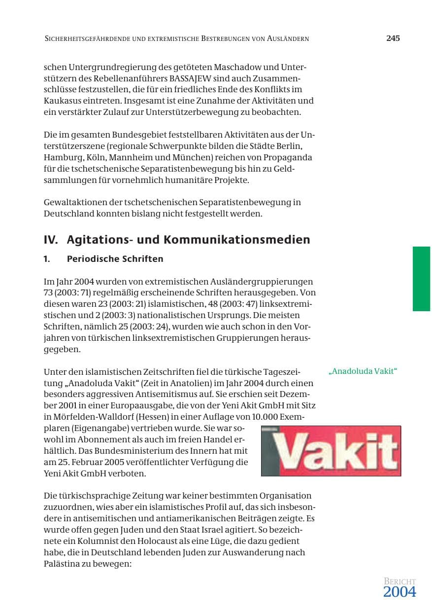 Seite 247 des Verfassungsschutzbericht 2004 Bund