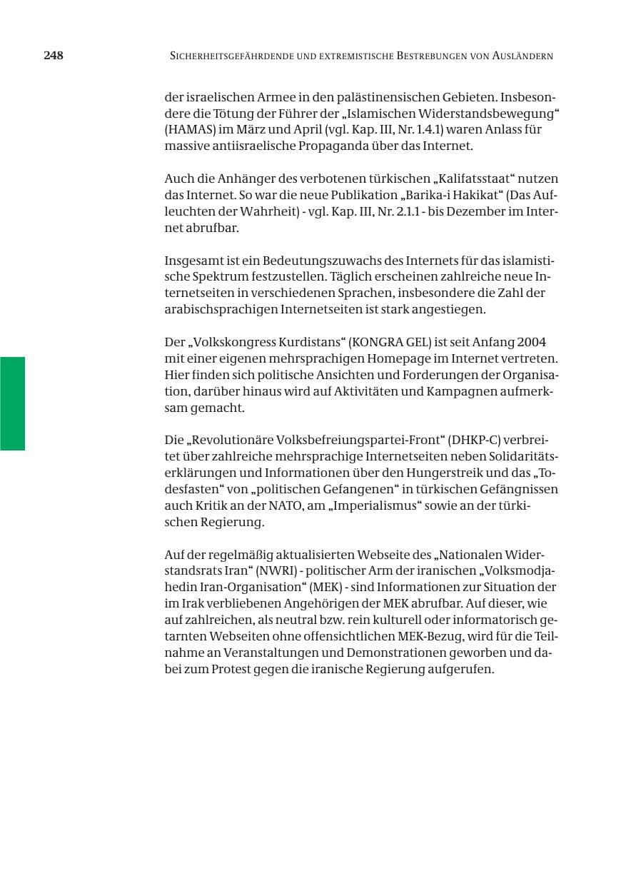 Seite 250 des Verfassungsschutzbericht 2004 Bund