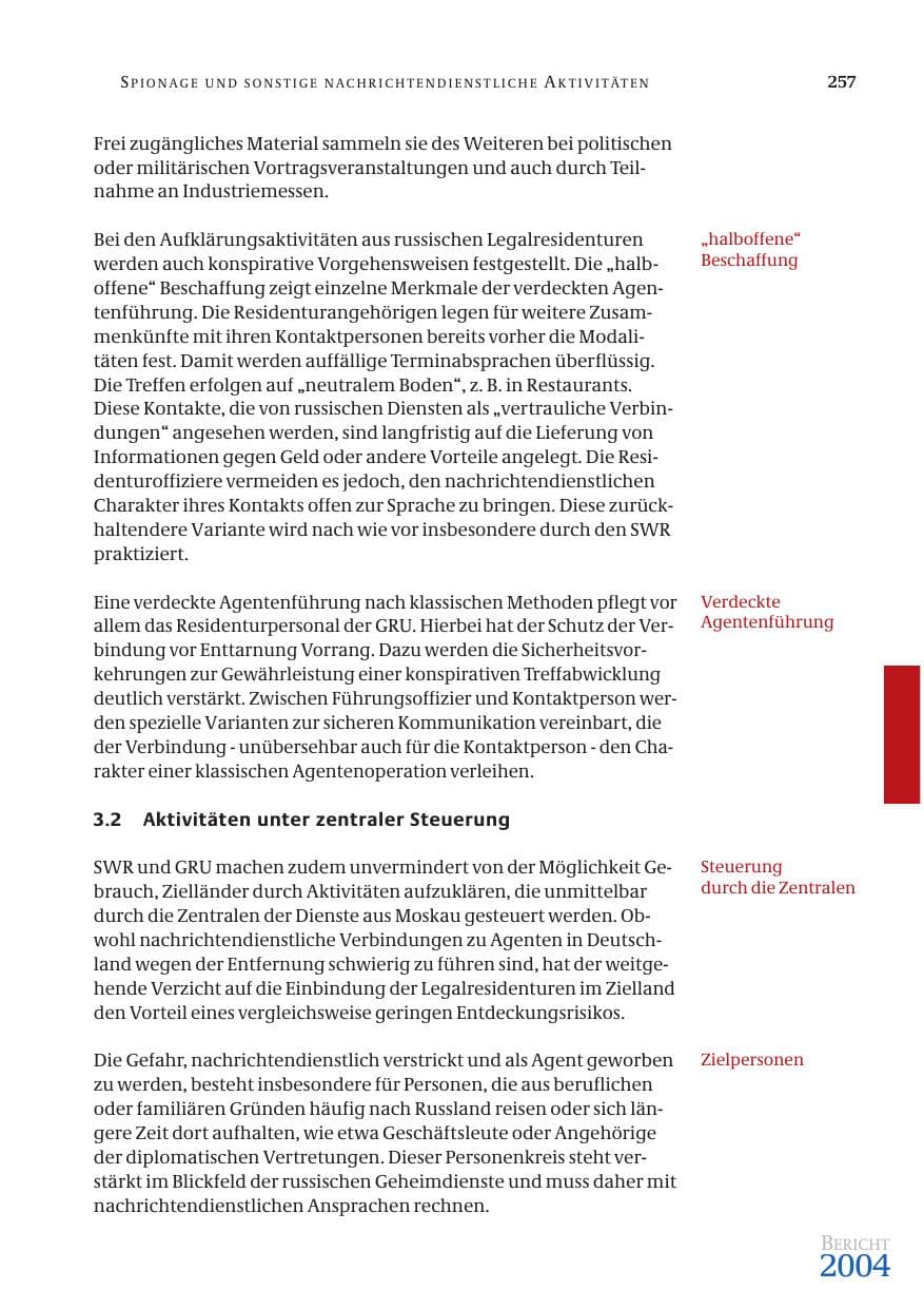 Seite 259 des Verfassungsschutzbericht 2004 Bund