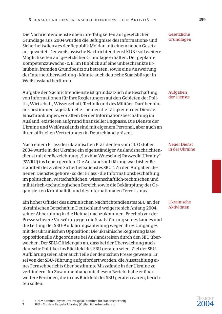 Seite 261 des Verfassungsschutzbericht 2004 Bund