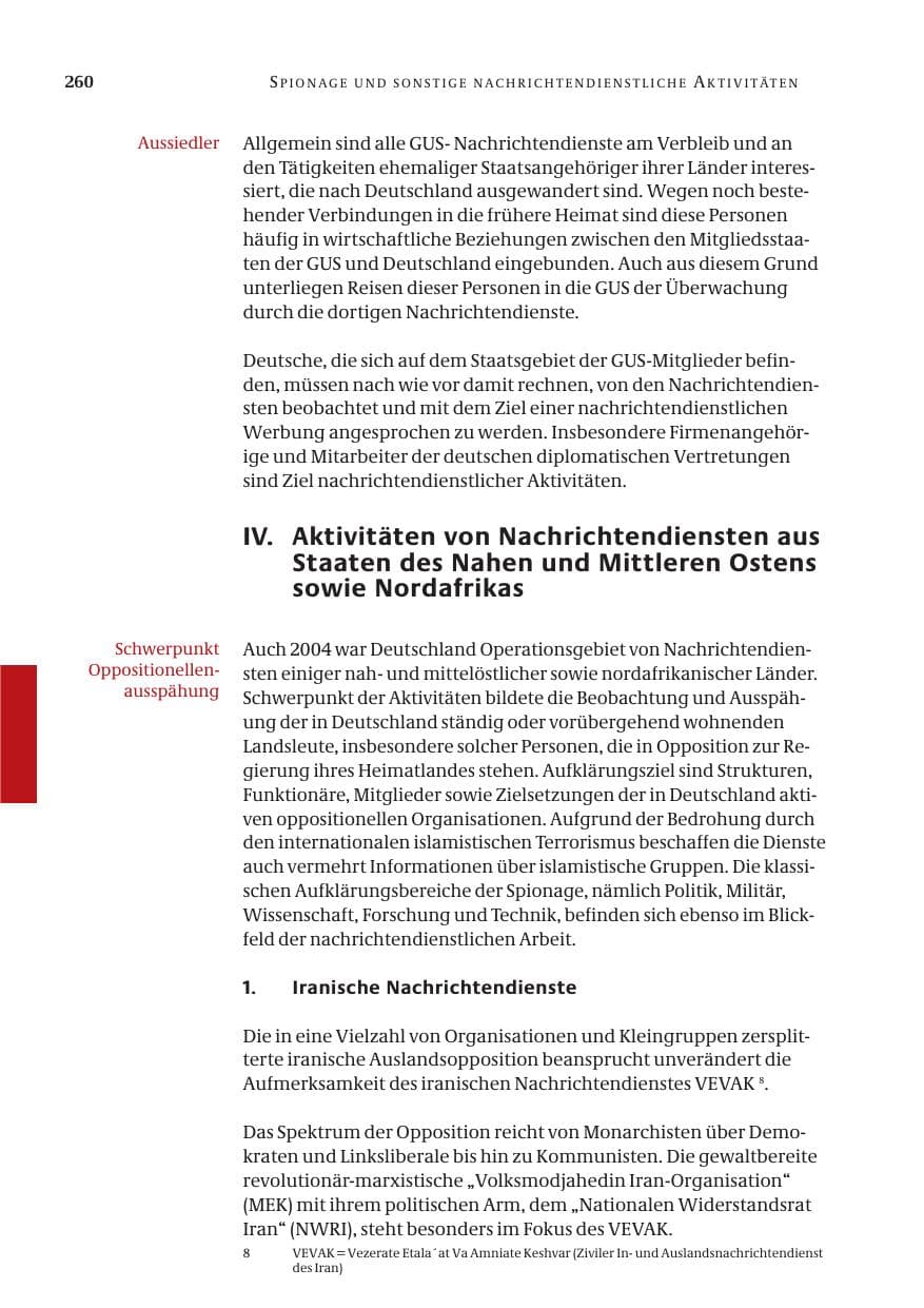 Seite 262 des Verfassungsschutzbericht 2004 Bund