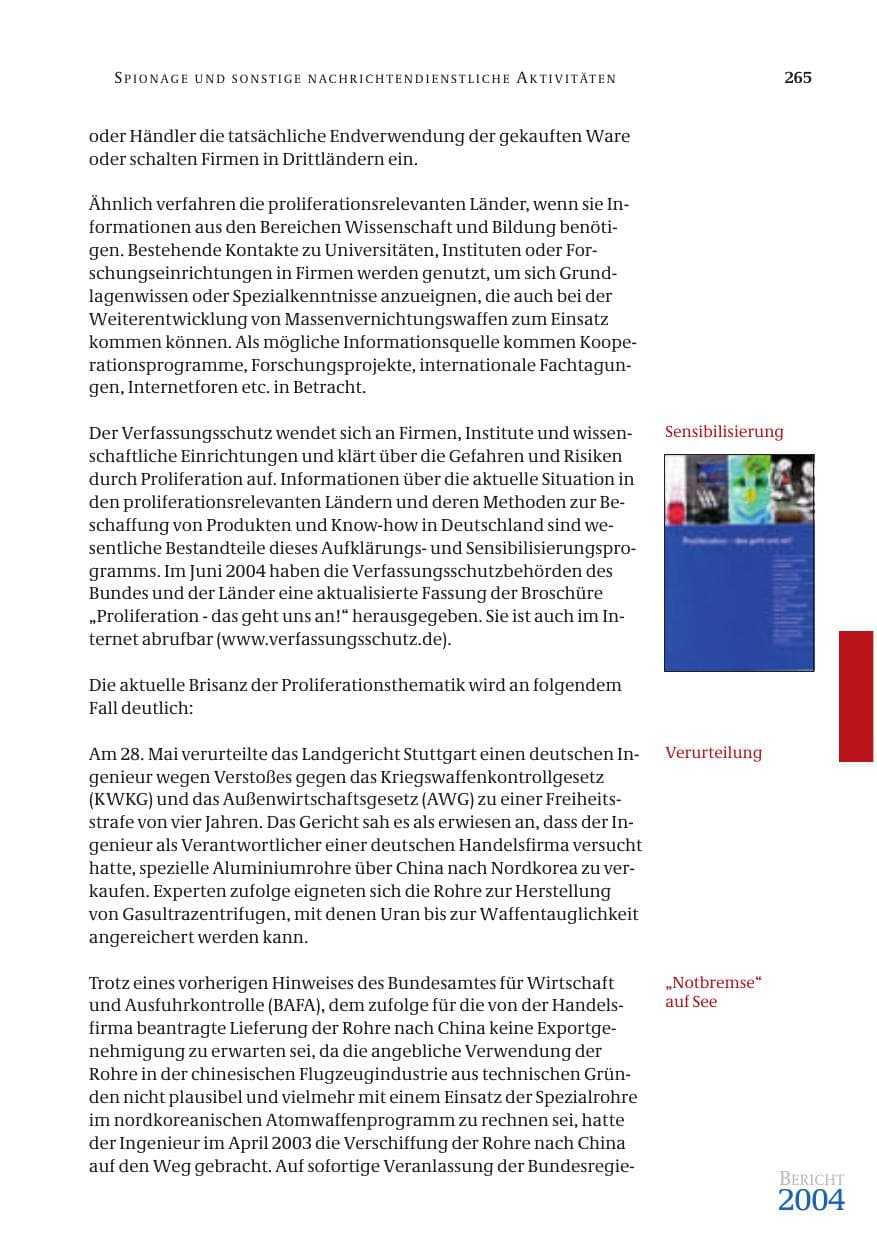 Seite 267 des Verfassungsschutzbericht 2004 Bund