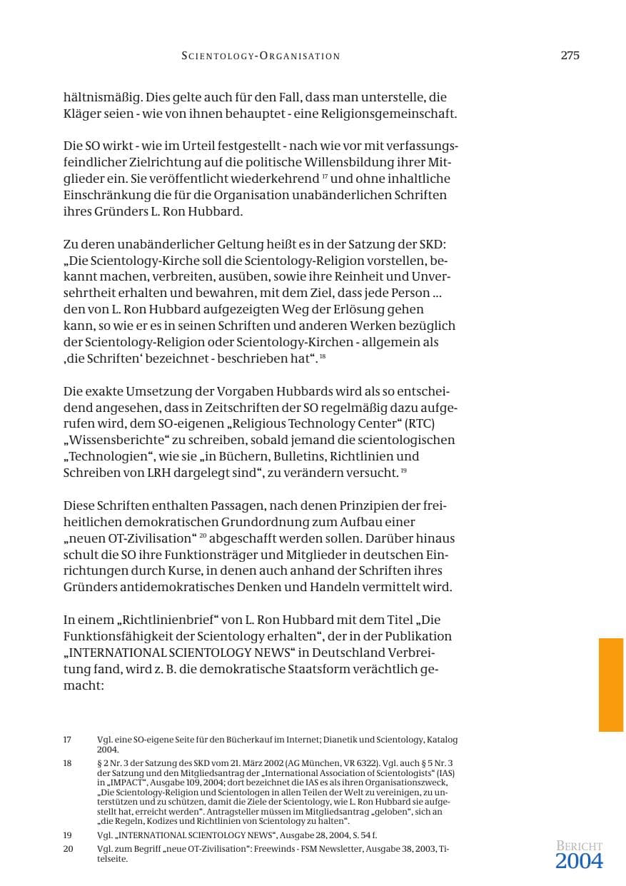 Seite 277 des Verfassungsschutzbericht 2004 Bund