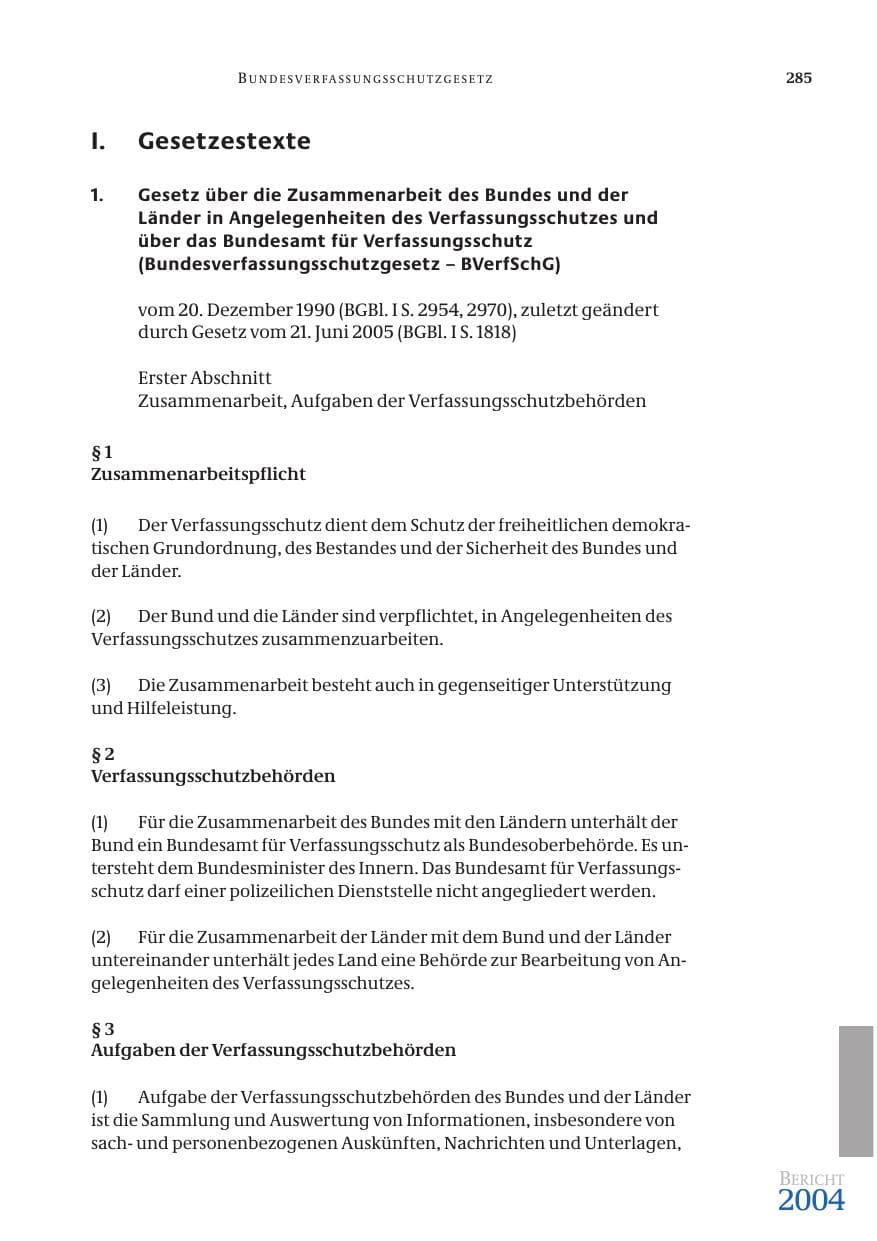 Seite 287 des Verfassungsschutzbericht 2004 Bund