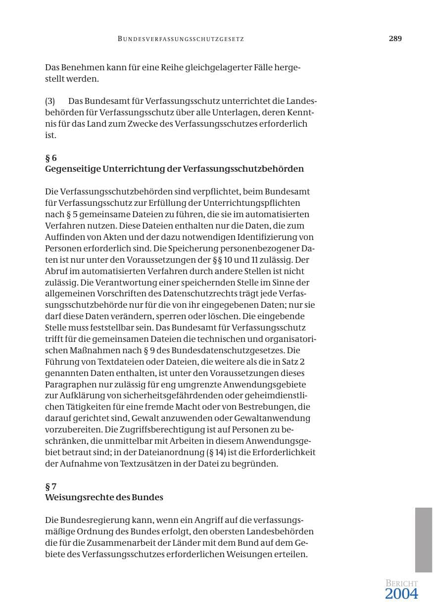 Seite 291 des Verfassungsschutzbericht 2004 Bund