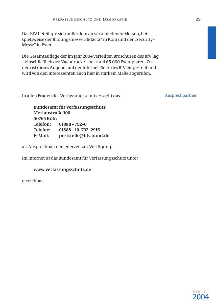 Seite 31 des Verfassungsschutzbericht 2004 Bund