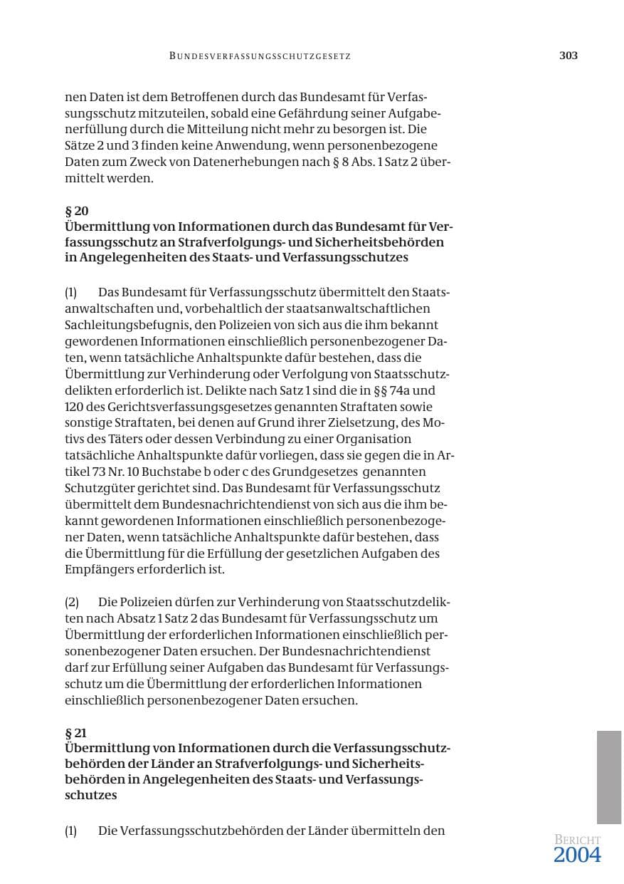 Seite 305 des Verfassungsschutzbericht 2004 Bund
