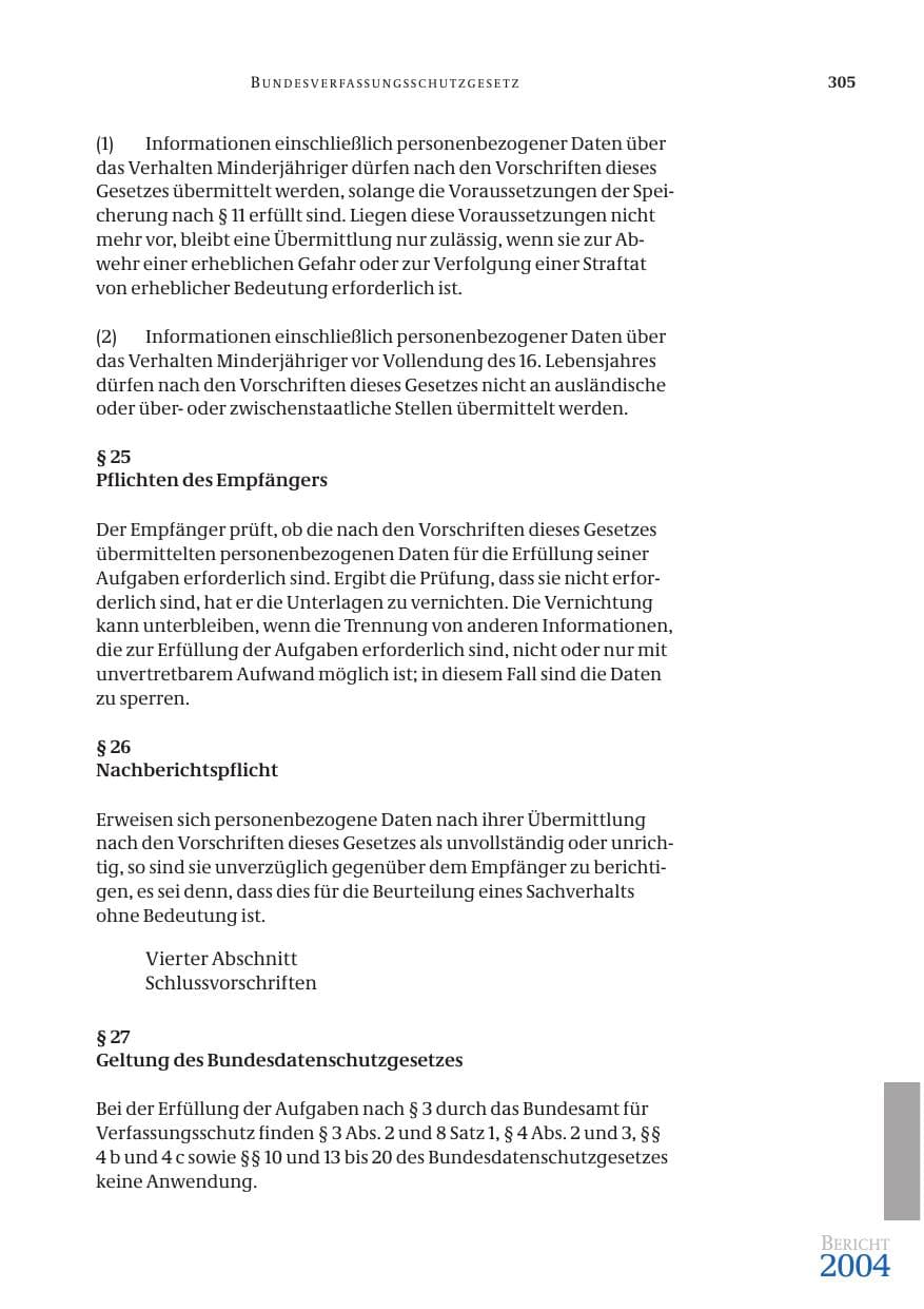 Seite 307 des Verfassungsschutzbericht 2004 Bund