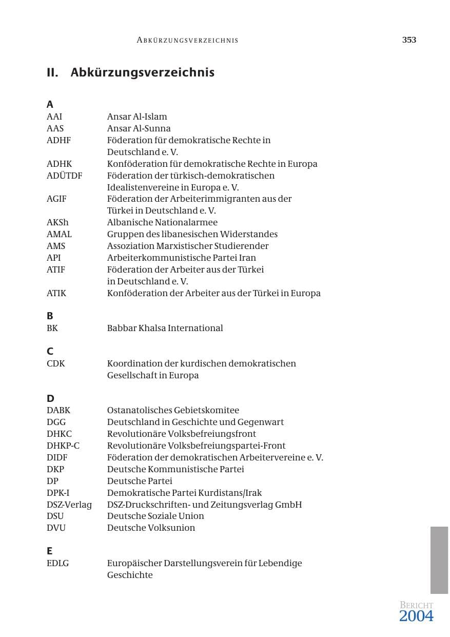 Seite 355 des Verfassungsschutzbericht 2004 Bund