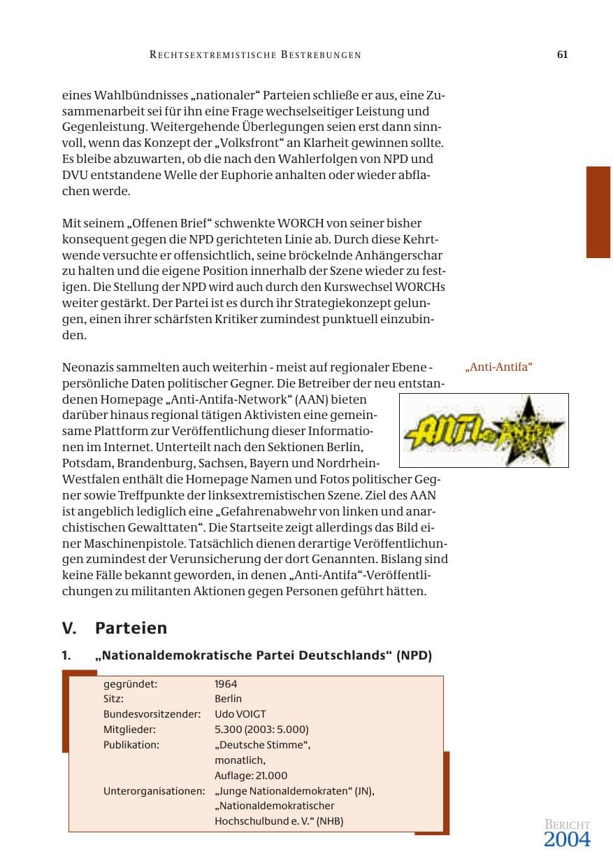 Seite 63 des Verfassungsschutzbericht 2004 Bund