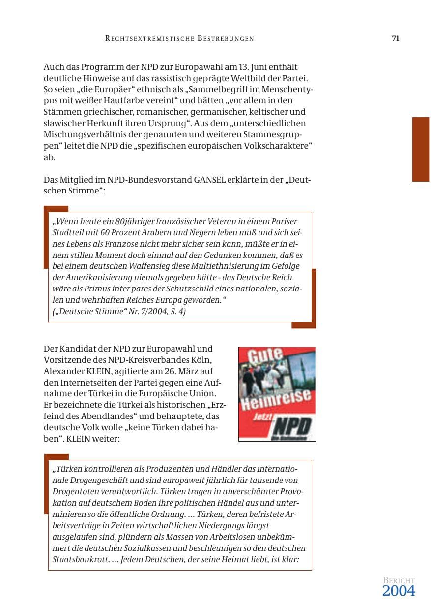 Seite 73 des Verfassungsschutzbericht 2004 Bund