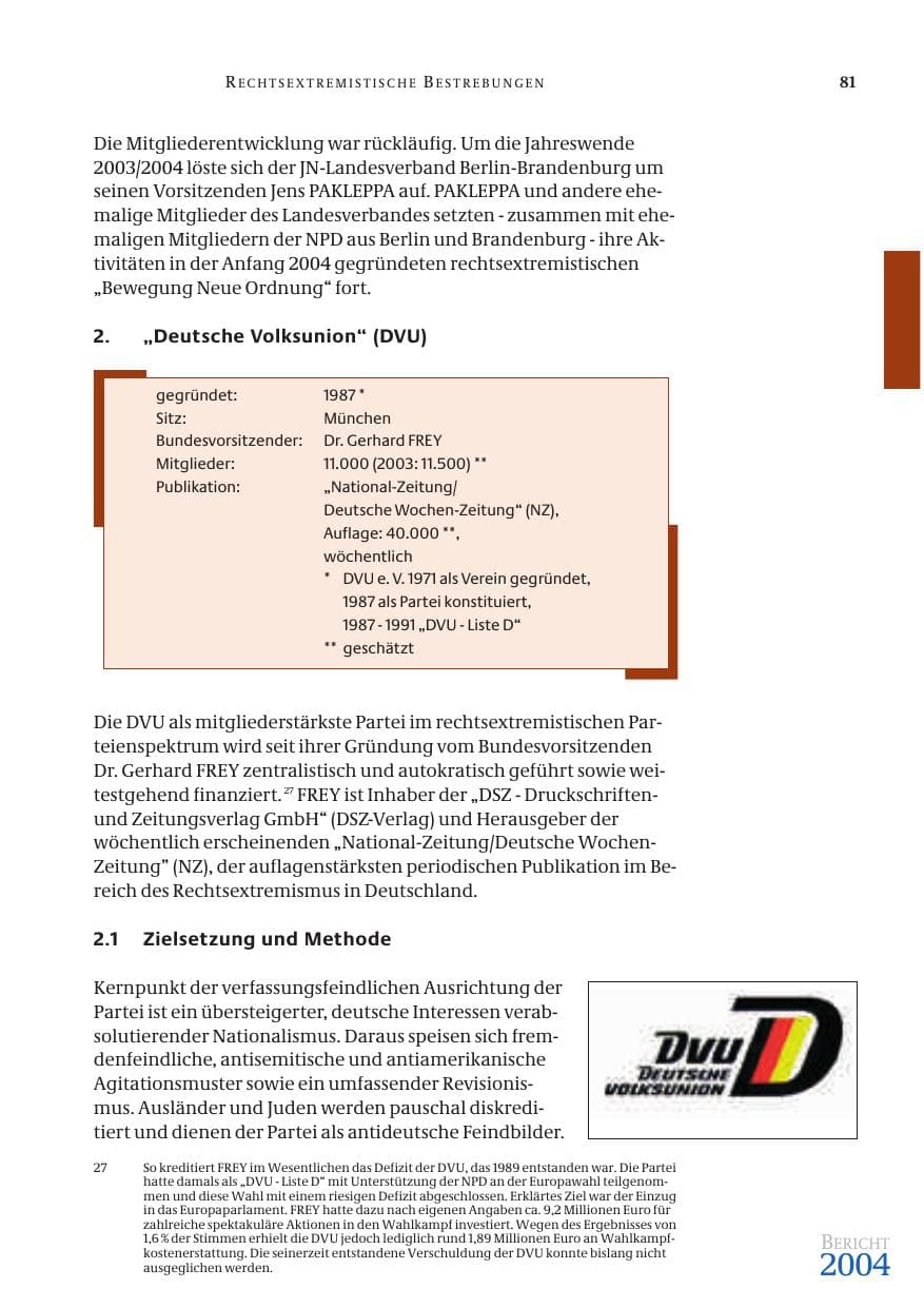 Seite 83 des Verfassungsschutzbericht 2004 Bund