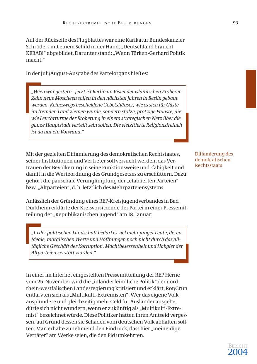 Seite 95 des Verfassungsschutzbericht 2004 Bund