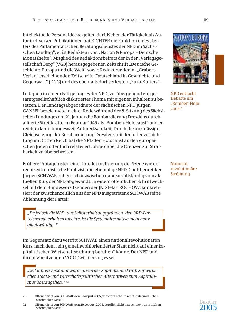 Seite 110 des Verfassungsschutzbericht 2005 Bund