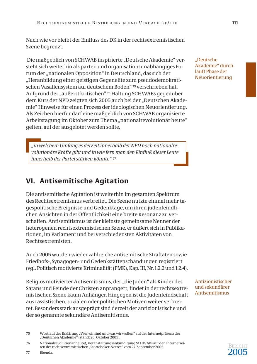 Seite 112 des Verfassungsschutzbericht 2005 Bund