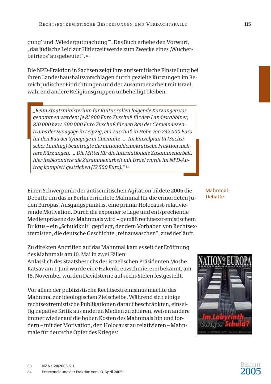 Seite 116 des Verfassungsschutzbericht 2005 Bund