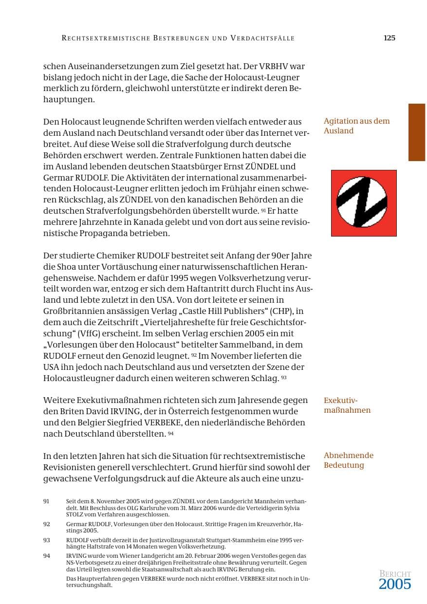 Seite 126 des Verfassungsschutzbericht 2005 Bund