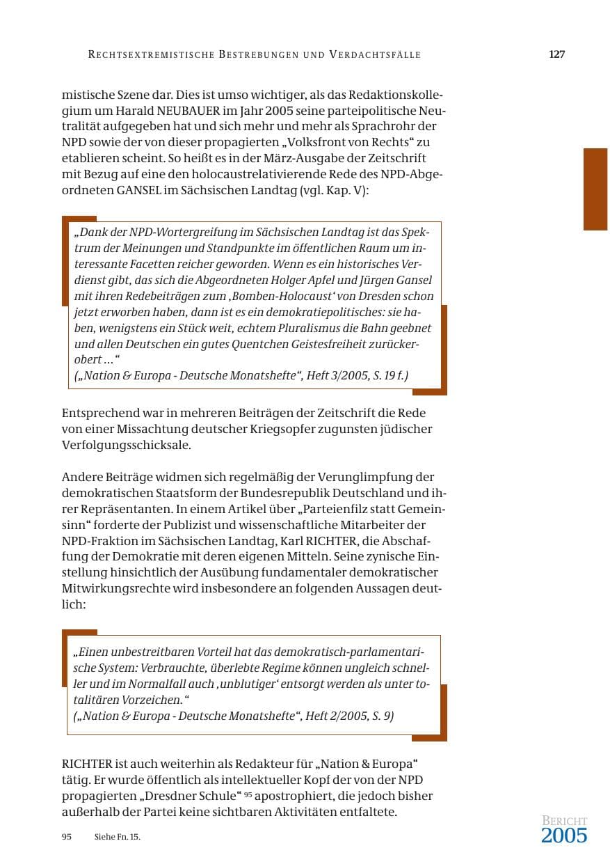 Seite 128 des Verfassungsschutzbericht 2005 Bund