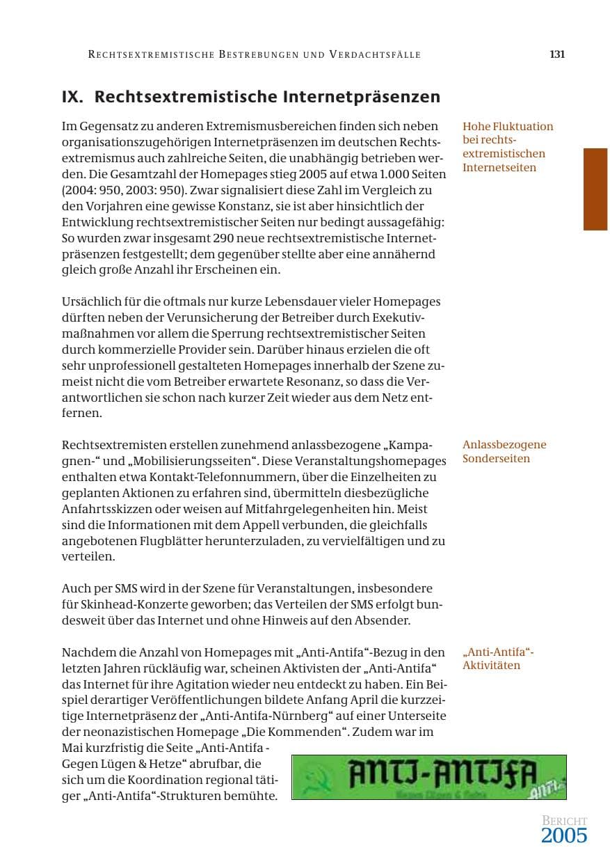 Seite 132 des Verfassungsschutzbericht 2005 Bund