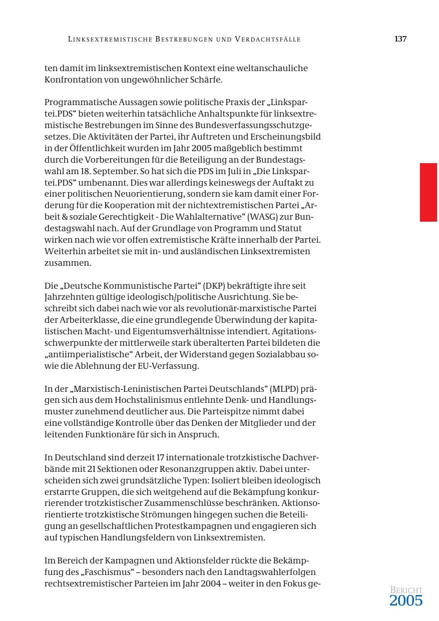 Seite 138 des Verfassungsschutzbericht 2005 Bund
