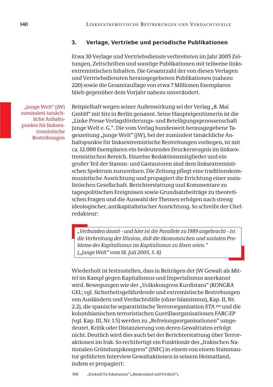 Seite 141 des Verfassungsschutzbericht 2005 Bund