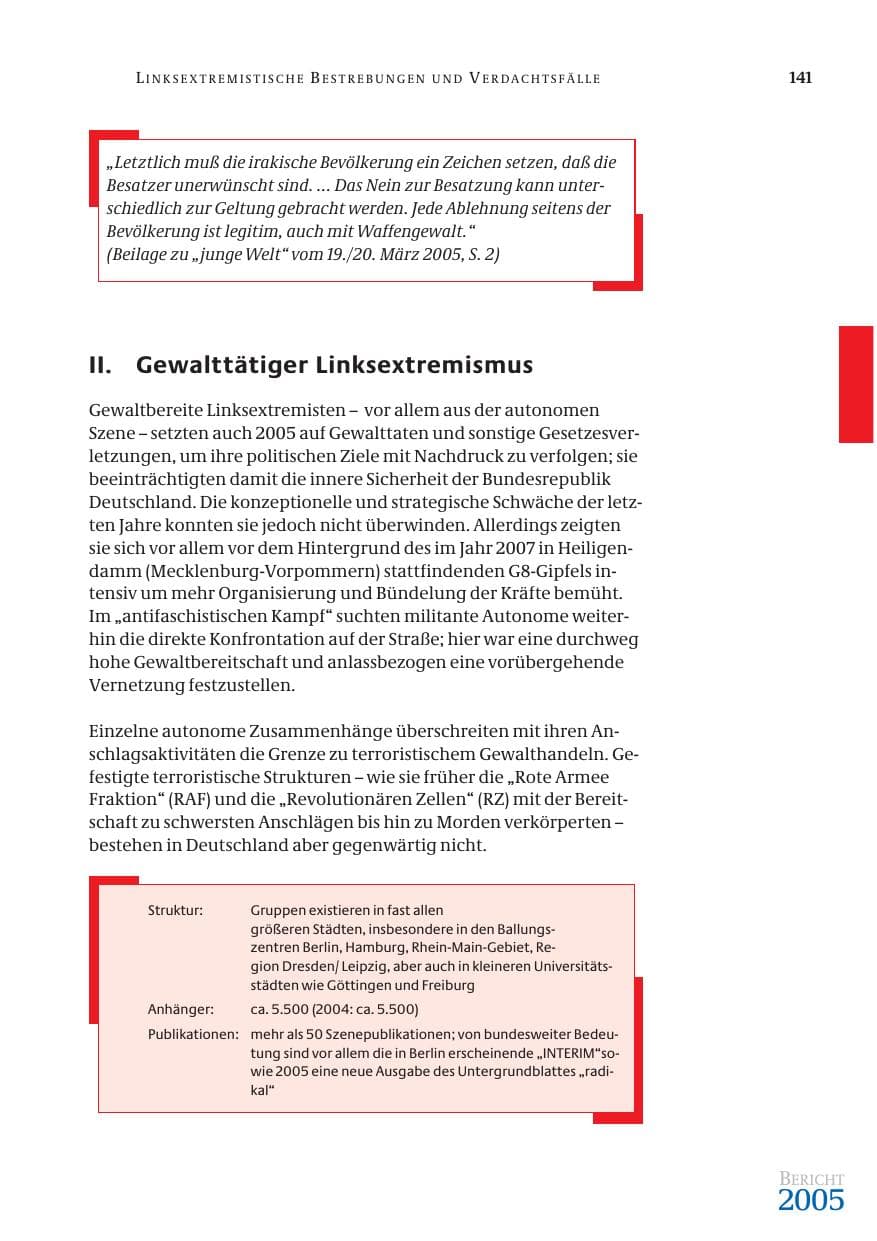Seite 142 des Verfassungsschutzbericht 2005 Bund