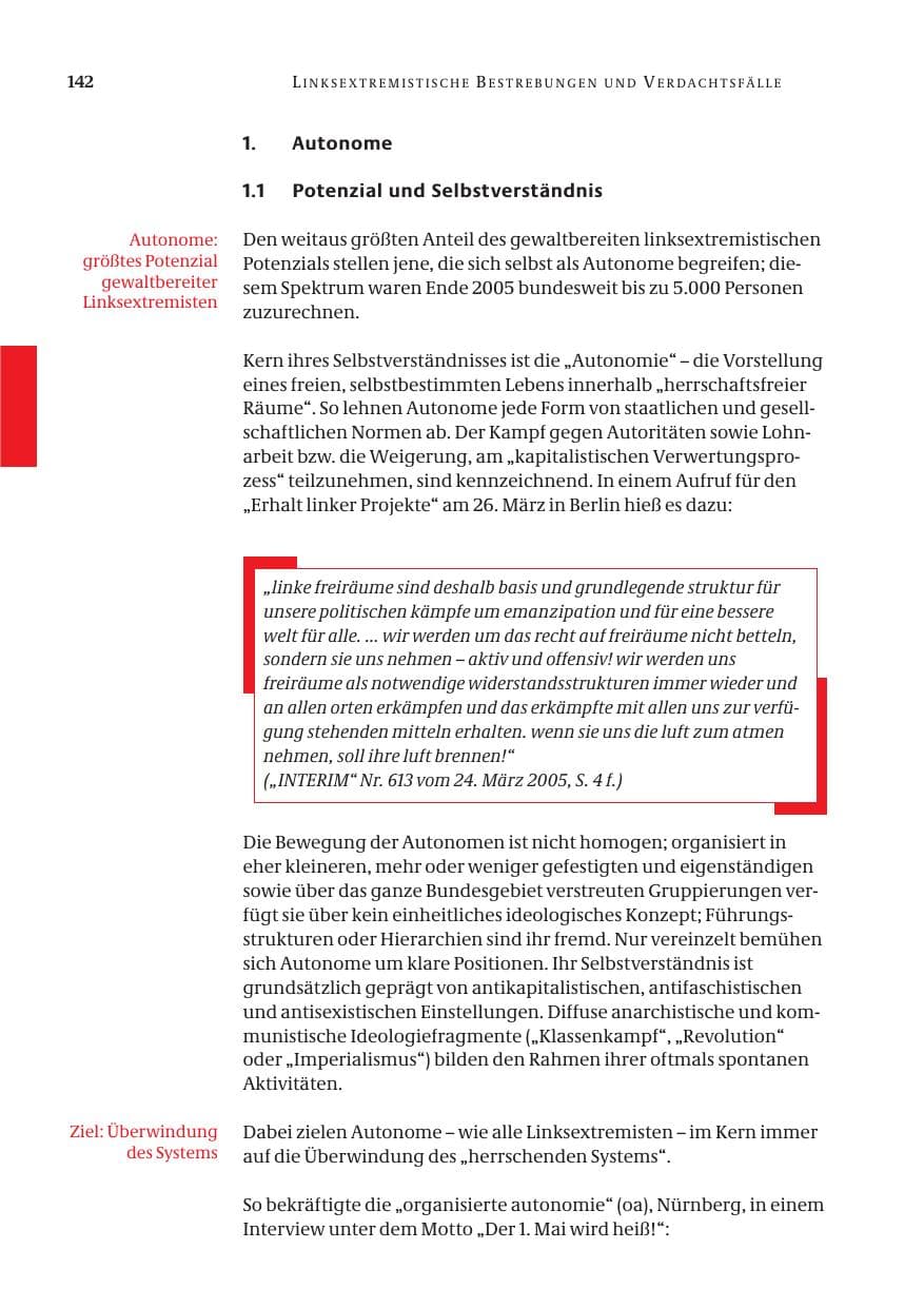 Seite 143 des Verfassungsschutzbericht 2005 Bund