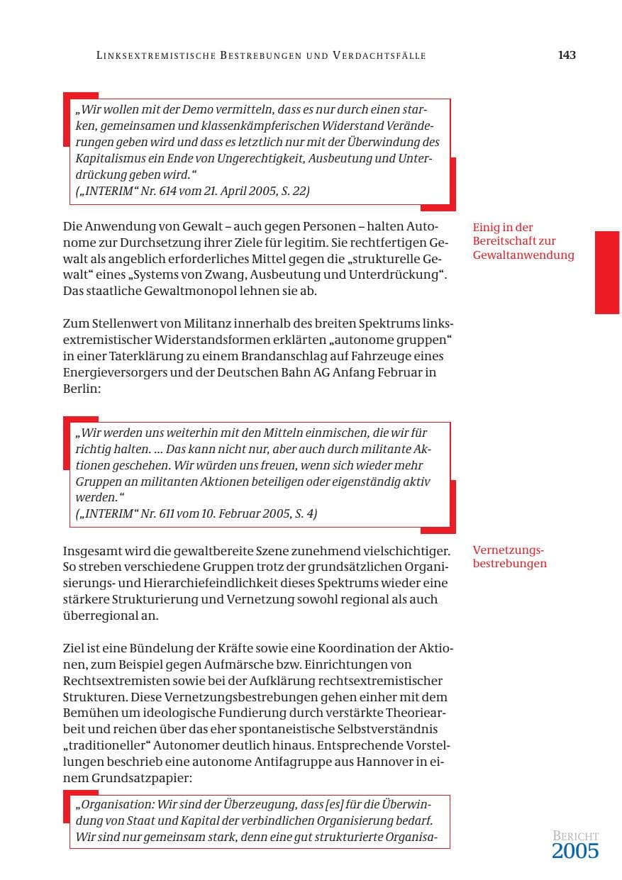 Seite 144 des Verfassungsschutzbericht 2005 Bund