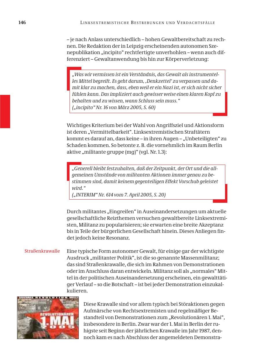 Seite 147 des Verfassungsschutzbericht 2005 Bund