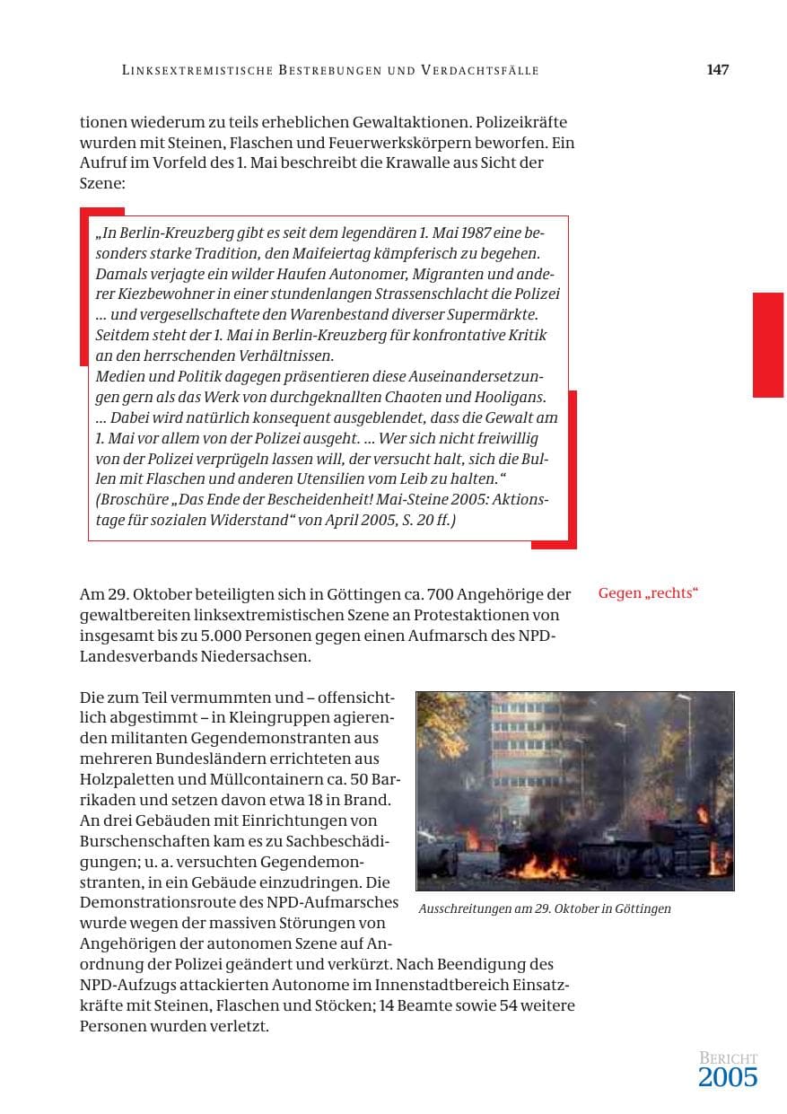 Seite 148 des Verfassungsschutzbericht 2005 Bund