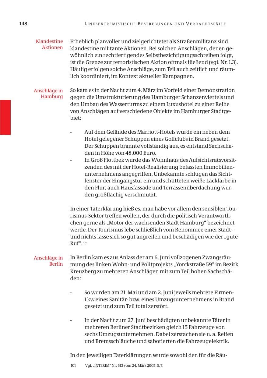 Seite 149 des Verfassungsschutzbericht 2005 Bund