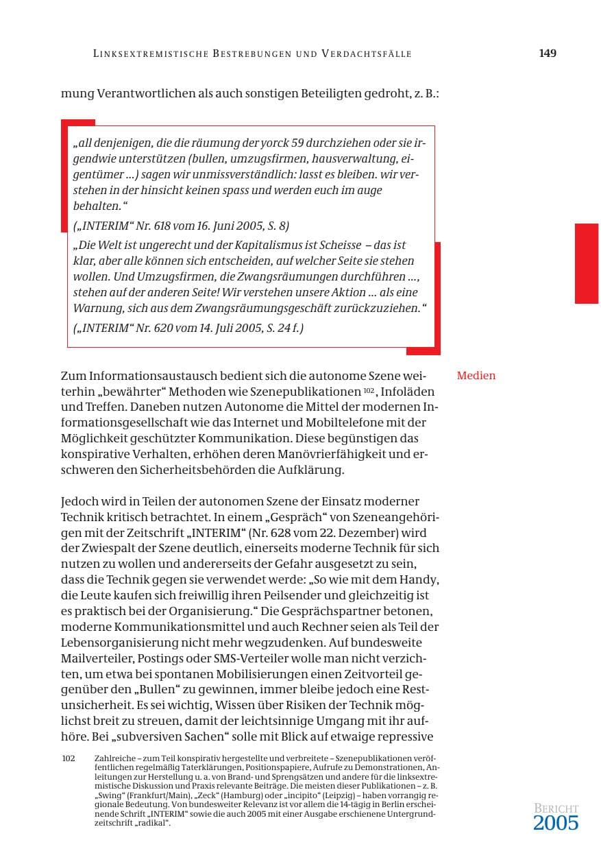 Seite 150 des Verfassungsschutzbericht 2005 Bund