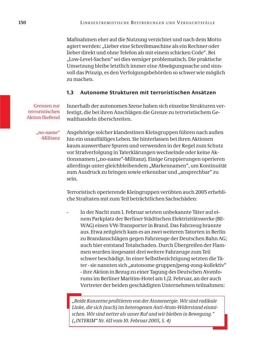 Seite 151 des Verfassungsschutzbericht 2005 Bund