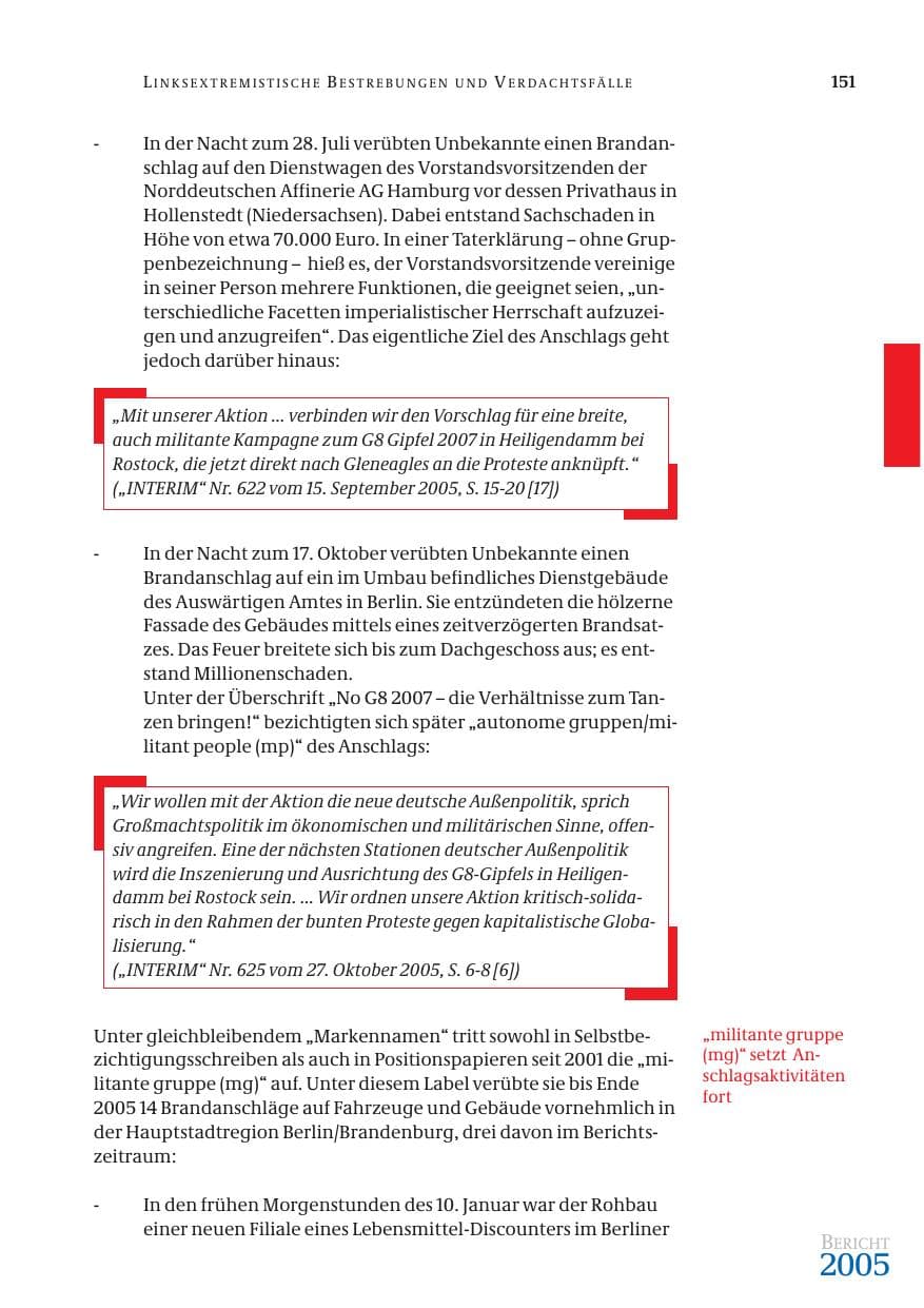 Seite 152 des Verfassungsschutzbericht 2005 Bund