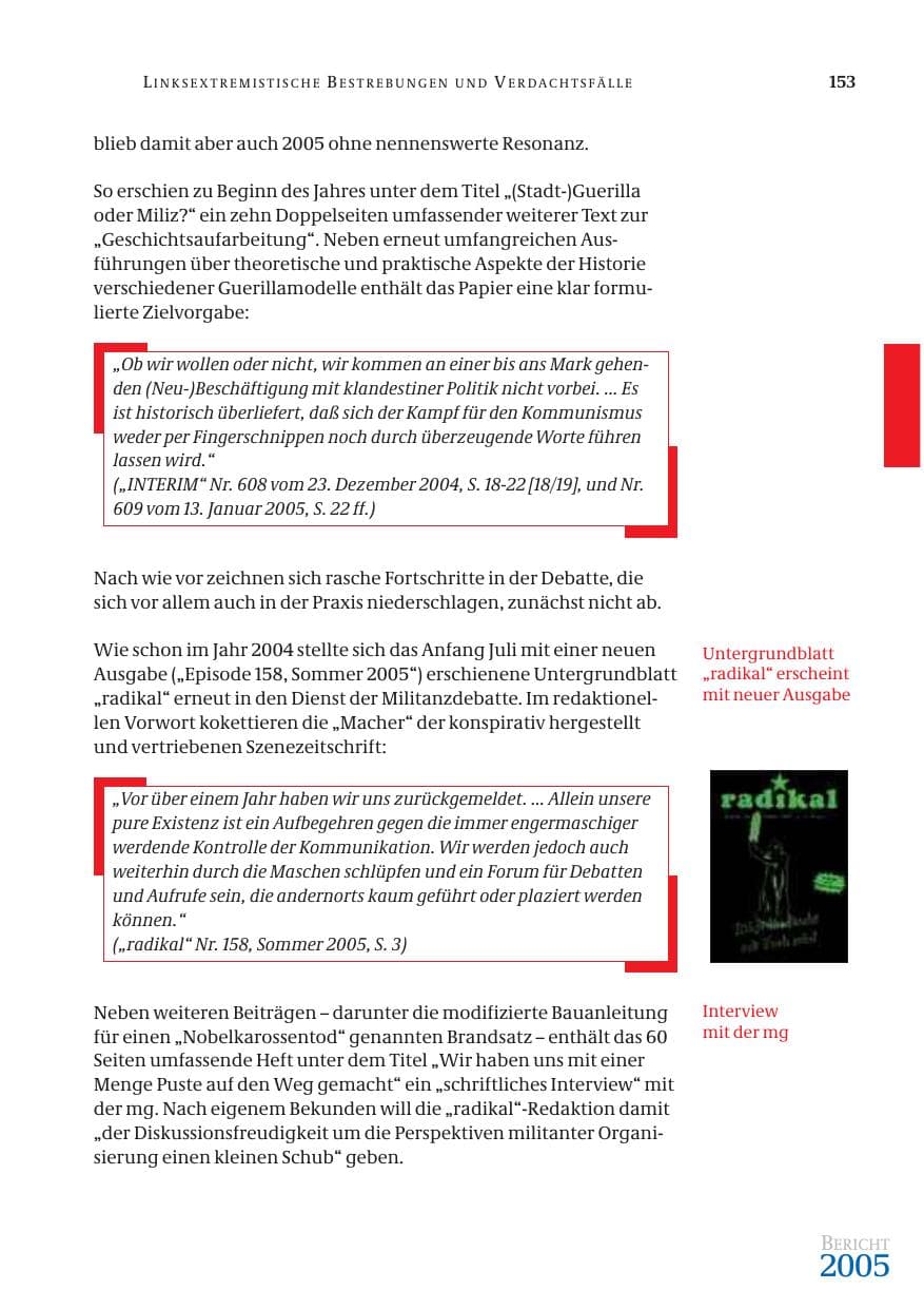 Seite 154 des Verfassungsschutzbericht 2005 Bund