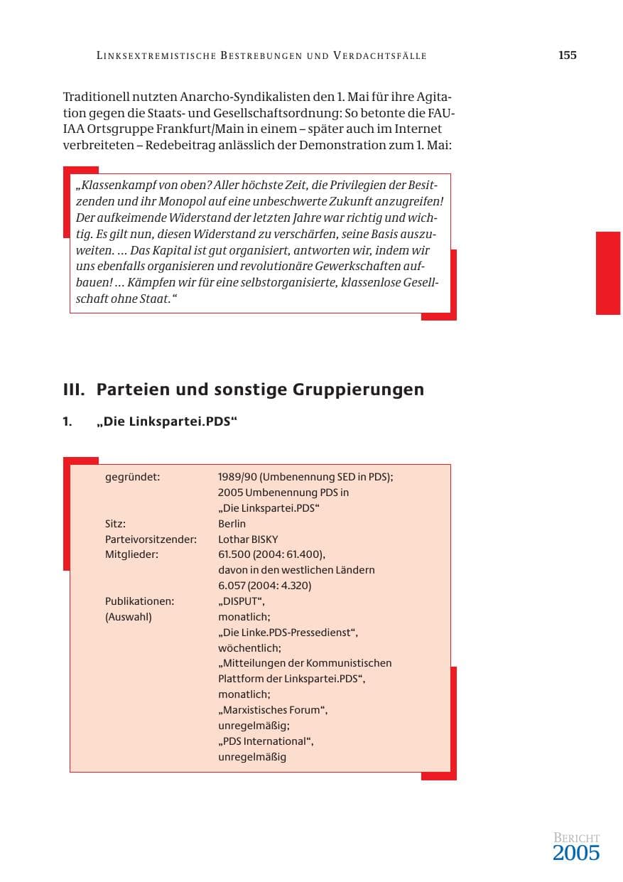 Seite 156 des Verfassungsschutzbericht 2005 Bund