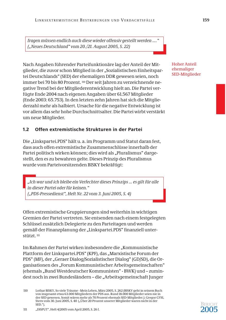 Seite 160 des Verfassungsschutzbericht 2005 Bund