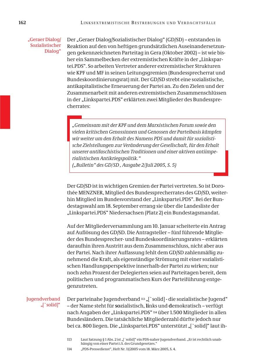 Seite 163 des Verfassungsschutzbericht 2005 Bund