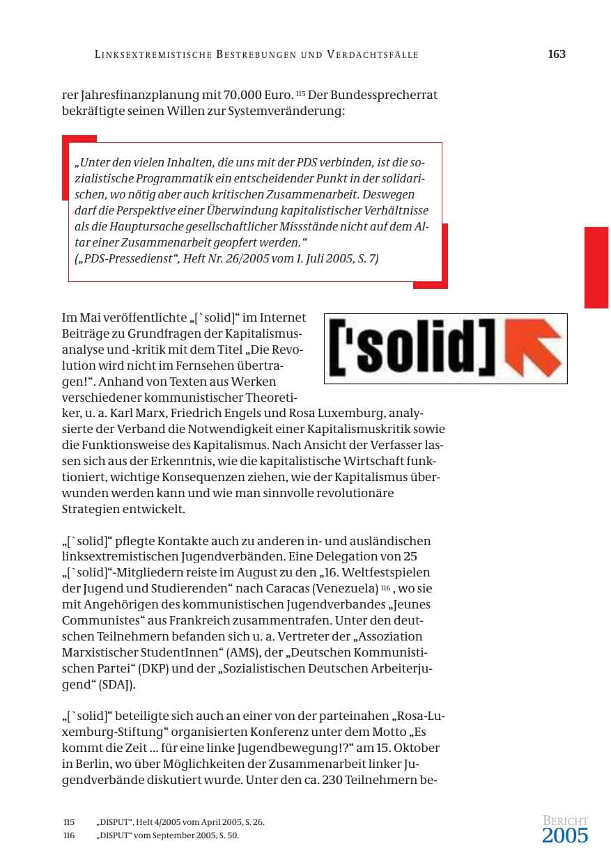 Seite 164 des Verfassungsschutzbericht 2005 Bund