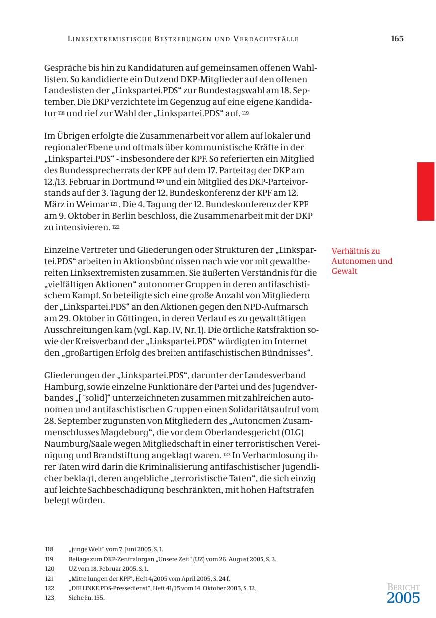 Seite 166 des Verfassungsschutzbericht 2005 Bund