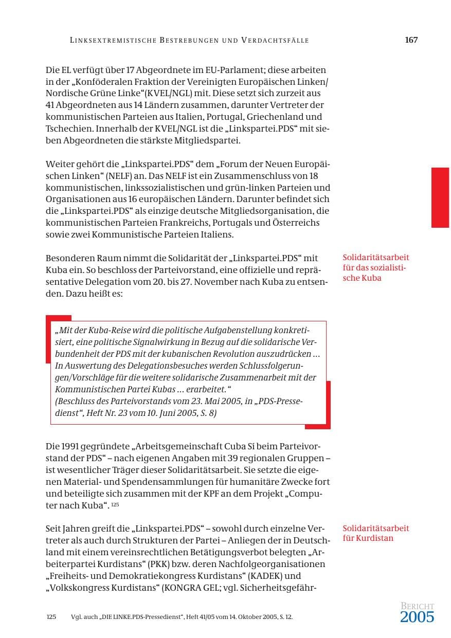 Seite 168 des Verfassungsschutzbericht 2005 Bund