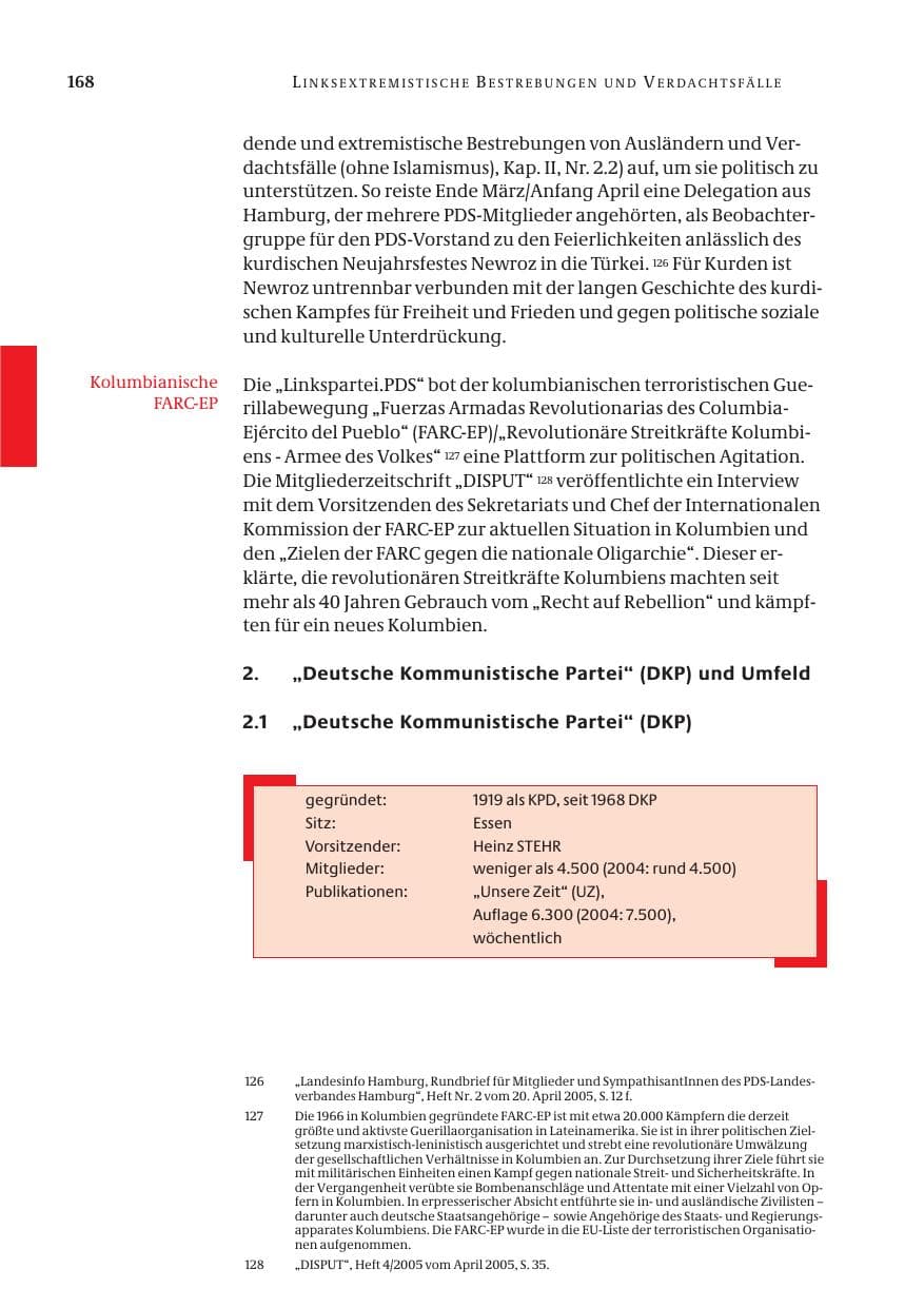 Seite 169 des Verfassungsschutzbericht 2005 Bund