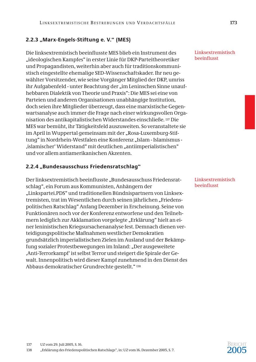 Seite 174 des Verfassungsschutzbericht 2005 Bund